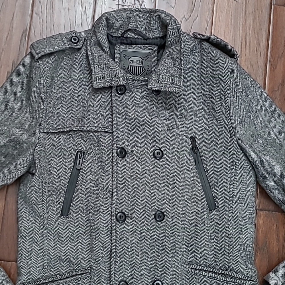 21 Men Herringbone Patterned Double-Breasted Wool… - image 2